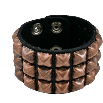 BA127 ANTIQUE 2 ROW  PYRAMID STUD BRACELET LEATHER