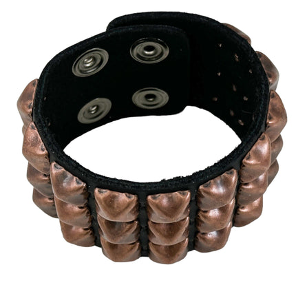BA127 ANTIQUE 2 ROW  PYRAMID STUD BRACELET LEATHER