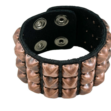 BA127 ANTIQUE 2 ROW  PYRAMID STUD BRACELET LEATHER