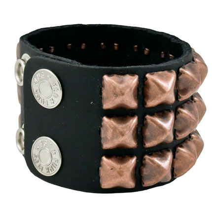 BA127 ANTIQUE 2 ROW  PYRAMID STUD BRACELET LEATHER
