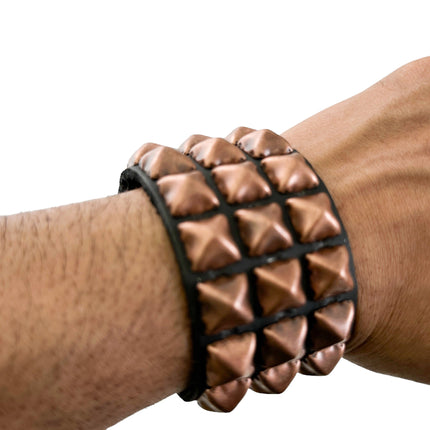 BA127 ANTIQUE 2 ROW  PYRAMID STUD BRACELET LEATHER