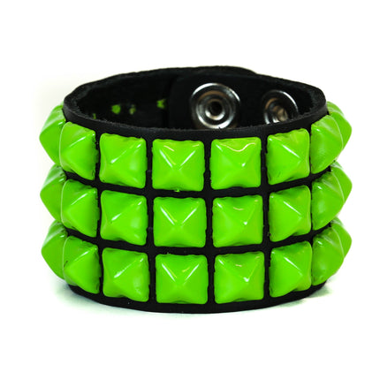 BC127 3 ROW 1/2" PYRAMID STUD SNAP BRACELET
