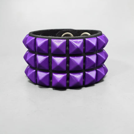 BC127 3 ROW 1/2" PYRAMID STUD SNAP BRACELET