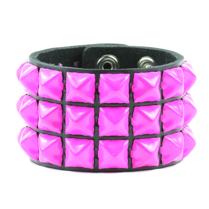 BC127 3 ROW 1/2" PYRAMID STUD SNAP BRACELET