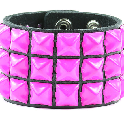 BC127 3 ROW 1/2" PYRAMID STUD SNAP BRACELET