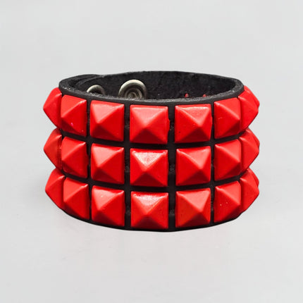 BC127 3 ROW 1/2" PYRAMID STUD SNAP BRACELET