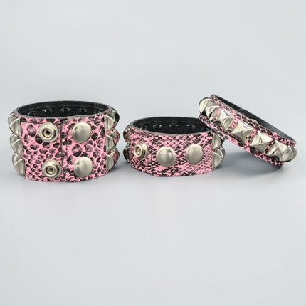 PINK SNAKE STUDDED BRACELET VEGAN  LEATHER