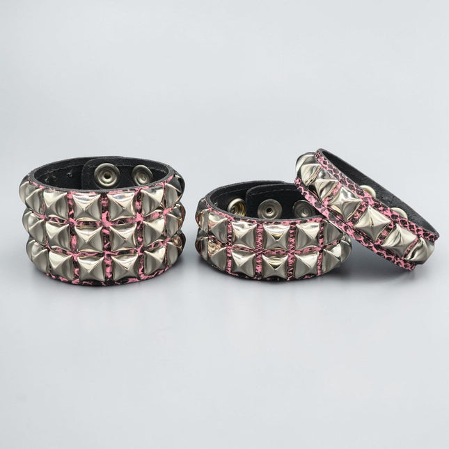 PINK SNAKE STUDDED BRACELET VEGAN  LEATHER