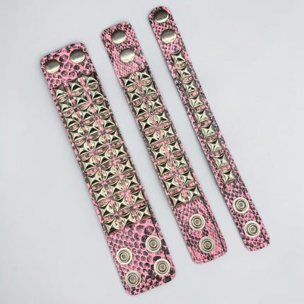 PINK SNAKE STUDDED BRACELET VEGAN  LEATHER
