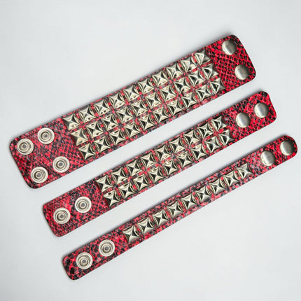 RED SNAKE SKIN VEGAN  LEATHER STUDDED BRACELET