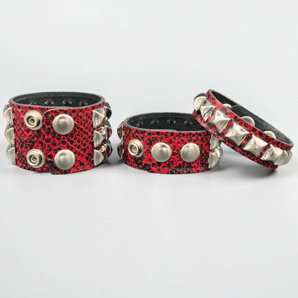 RED SNAKE SKIN VEGAN  LEATHER STUDDED BRACELET