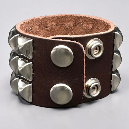 BC127BRN-SIL. LATIGO BROWN  LEATHER ANTIQUE STUDDED BRACELET
