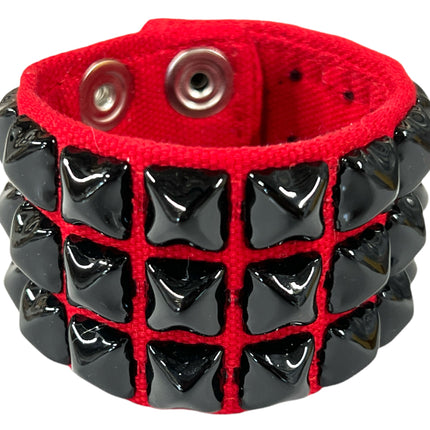 BC127C-RED-BS 3 ROW PYRAMID CANVAS BRACELET