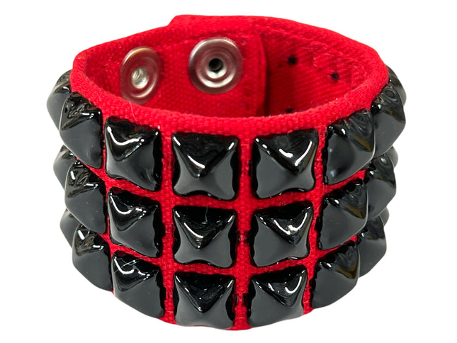 BC127C-RED-BS 3 ROW PYRAMID CANVAS BRACELET