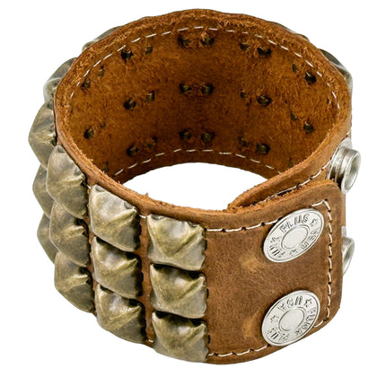 BC127CZ  ANTIQUE 3 ROW  PYRAMID STUD BRACELET CRAZY HORSE LEATHER