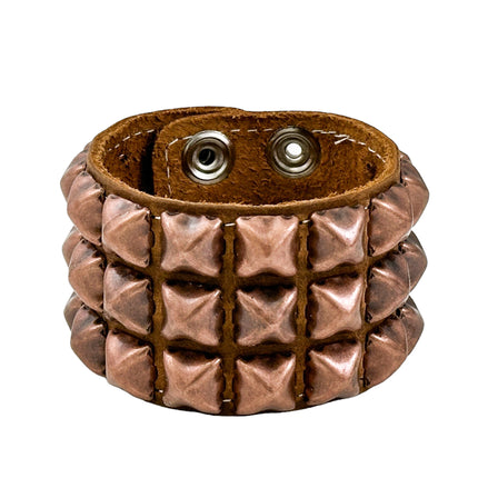 BC127CZ  ANTIQUE 3 ROW  PYRAMID STUD BRACELET CRAZY HORSE LEATHER
