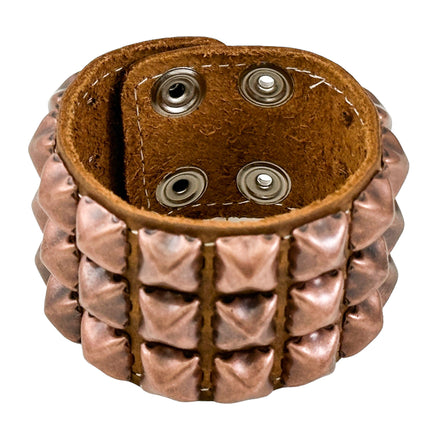 BC127CZ  ANTIQUE 3 ROW  PYRAMID STUD BRACELET CRAZY HORSE LEATHER