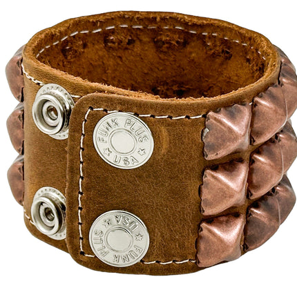BC127CZ  ANTIQUE 3 ROW  PYRAMID STUD BRACELET CRAZY HORSE LEATHER