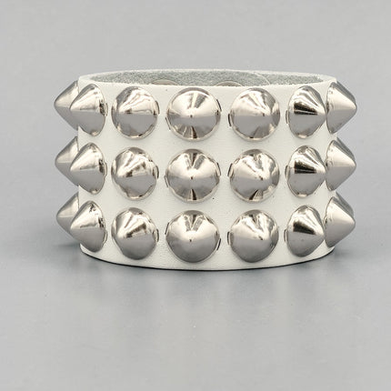 WHITE LEATHER 1/2" CONICAL STUD STUD BRACELET