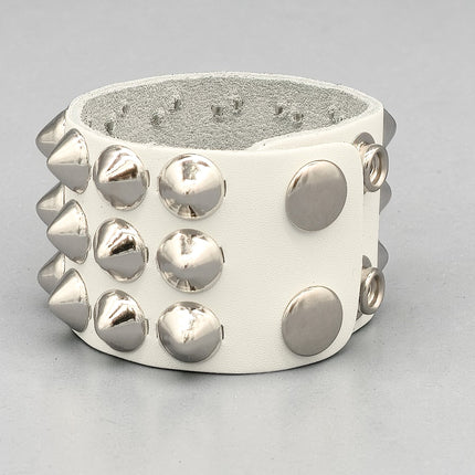 WHITE LEATHER 1/2" CONICAL STUD STUD BRACELET