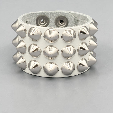WHITE LEATHER 1/2" CONICAL STUD STUD BRACELET