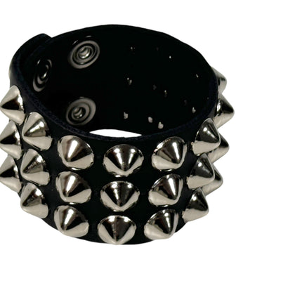 BC127CON THREE 3 ROW 1/2" CONICAL STUDDED BRACELET