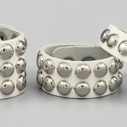 WHITE LEATHER 1/2" ROUND STUD STUD BRACELET