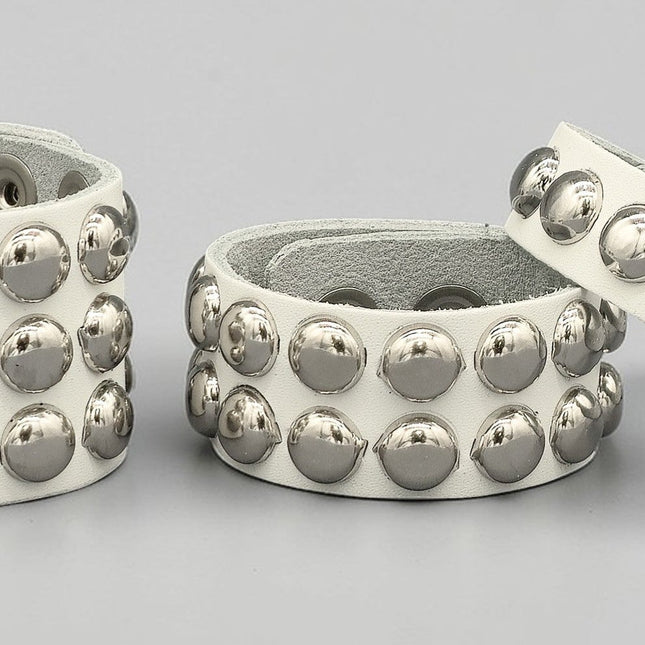 WHITE LEATHER 1/2" ROUND STUD STUD BRACELET