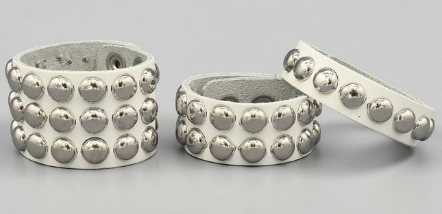 WHITE LEATHER 1/2" ROUND STUD STUD BRACELET