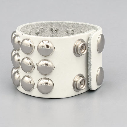 WHITE LEATHER 1/2" ROUND STUD STUD BRACELET