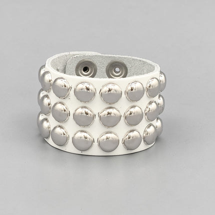 WHITE LEATHER 1/2" ROUND STUD STUD BRACELET