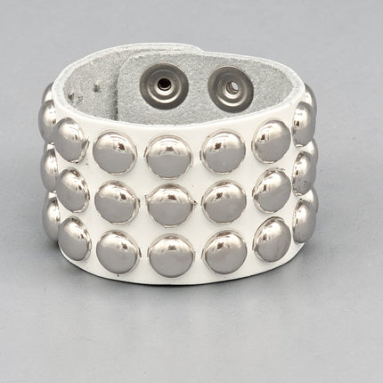 WHITE LEATHER 1/2" ROUND STUD STUD BRACELET