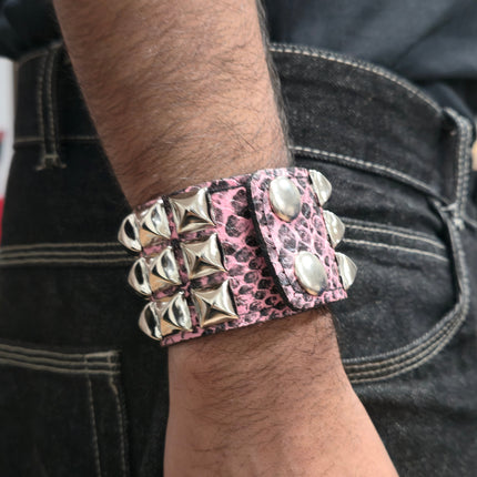 PINK SNAKE STUDDED BRACELET VEGAN  LEATHER