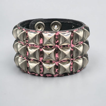 PINK SNAKE STUDDED BRACELET VEGAN  LEATHER