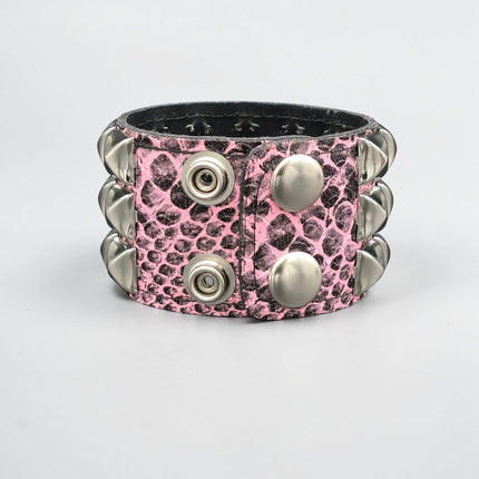 PINK SNAKE STUDDED BRACELET VEGAN  LEATHER