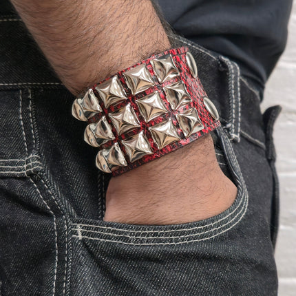 RED SNAKE SKIN VEGAN  LEATHER STUDDED BRACELET