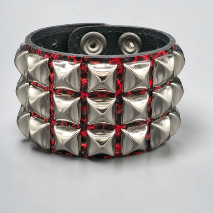 RED SNAKE SKIN VEGAN  LEATHER STUDDED BRACELET