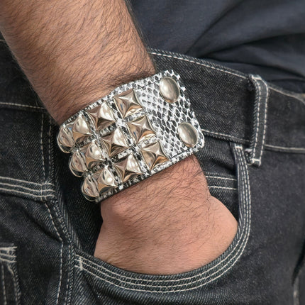 WHITE PYTHON SNAKE SKIN VEGAN  LEATHER STUDDED BRACELET