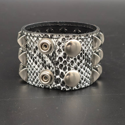 WHITE PYTHON SNAKE SKIN VEGAN  LEATHER STUDDED BRACELET