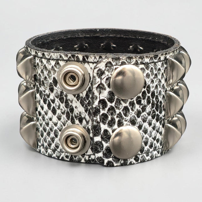 WHITE PYTHON SNAKE SKIN VEGAN  LEATHER STUDDED BRACELET
