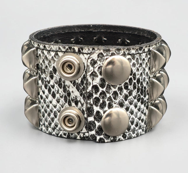 WHITE PYTHON SNAKE SKIN VEGAN  LEATHER STUDDED BRACELET