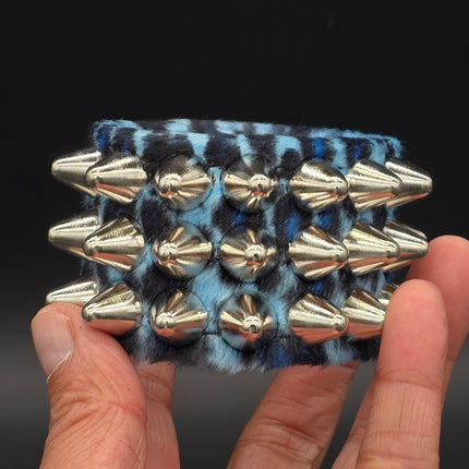 BC127UK77 LEOPARD THREE ROW FUZZY LEOPARD UK77  STUDDED BRACELET CUFF