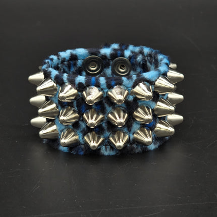 BC127UK77 LEOPARD THREE ROW FUZZY LEOPARD UK77  STUDDED BRACELET CUFF