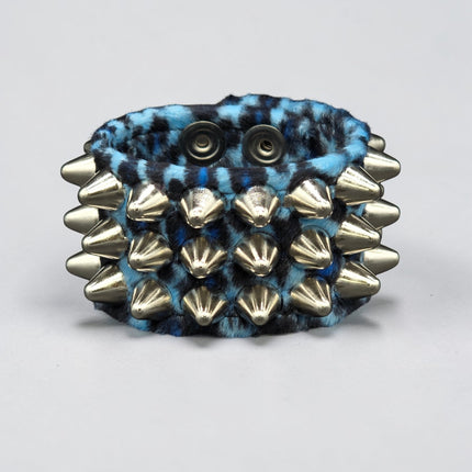 BC127UK77 LEOPARD THREE ROW FUZZY LEOPARD UK77  STUDDED BRACELET CUFF