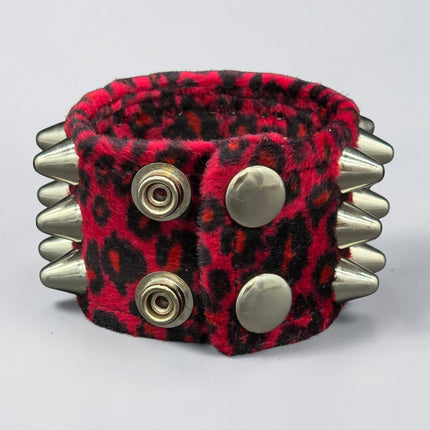 BC127UK77 LEOPARD THREE ROW FUZZY LEOPARD UK77  STUDDED BRACELET CUFF