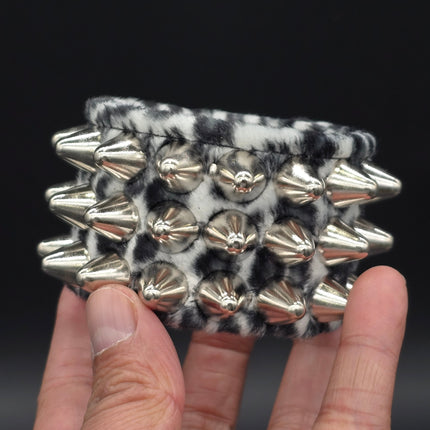 BC127UK77 LEOPARD THREE ROW FUZZY LEOPARD UK77  STUDDED BRACELET CUFF