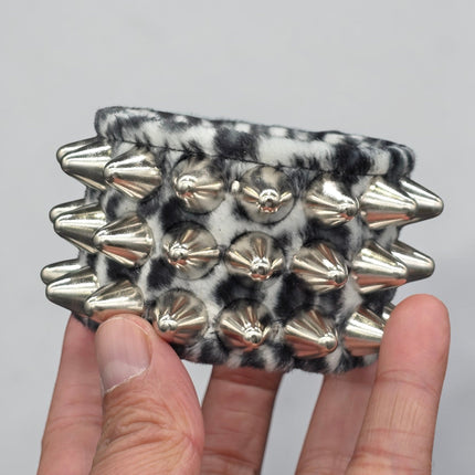 BC127UK77 LEOPARD THREE ROW FUZZY LEOPARD UK77  STUDDED BRACELET CUFF