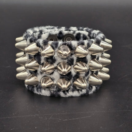 BC127UK77 LEOPARD THREE ROW FUZZY LEOPARD UK77  STUDDED BRACELET CUFF