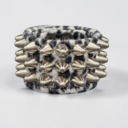 BC127UK77 LEOPARD THREE ROW FUZZY LEOPARD UK77  STUDDED BRACELET CUFF
