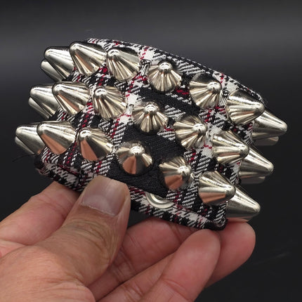 BC127UK-PD  PLAID THREE ROW UK77 STUDDED BRACELET CUFF